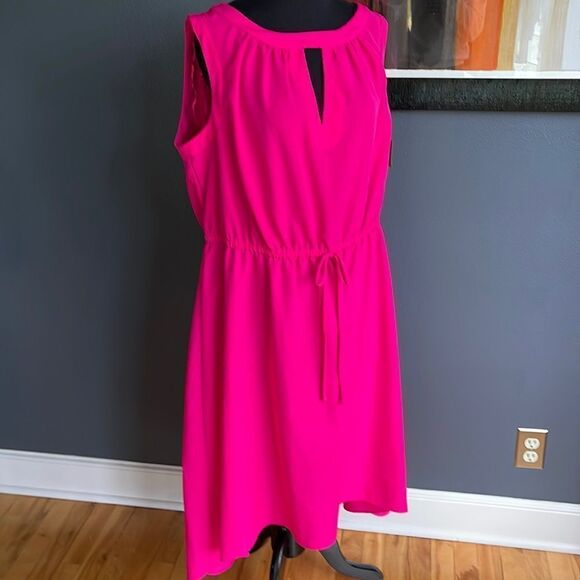 Donna Ricco fuschia banded neckline/armholes elastic bow waist sleeveless shift - Picture 1 of 6